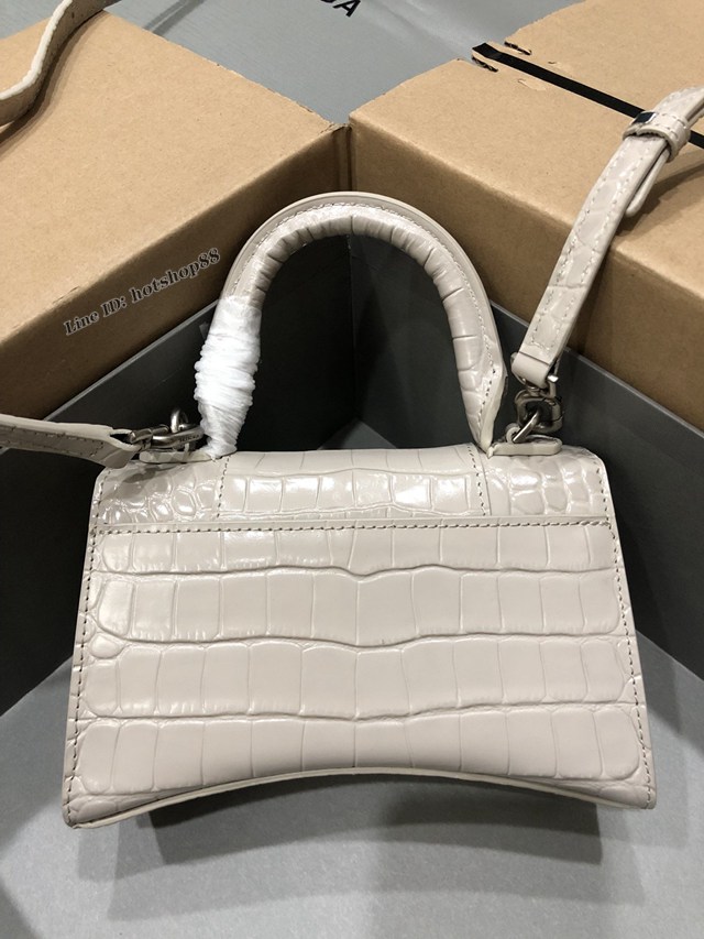 Balenciaga專櫃爆款小號手提女包 巴黎世家鱷魚灰白銀扣Hourglass沙漏包 fyj1671